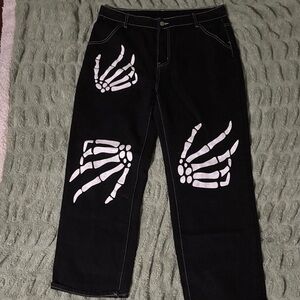 Black Jeans with Skeleton Hand Print